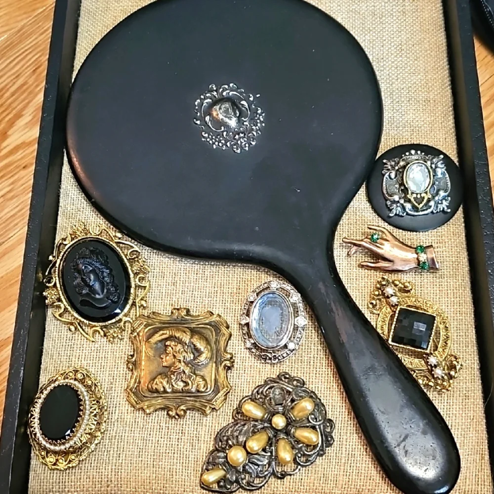 Victorian Art Nouveau Beveled Hand Mirror
